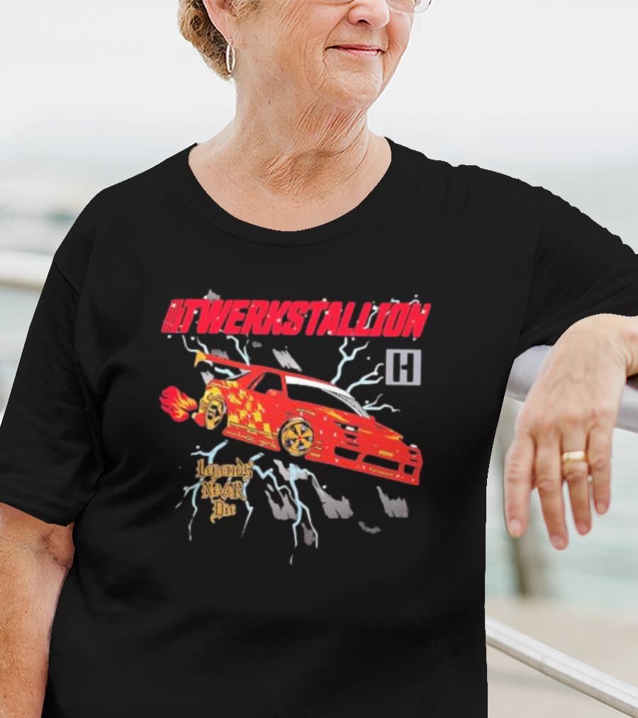 Twerkstallion Legends Never Die Red Car With Flames And Lightning T-Shirt