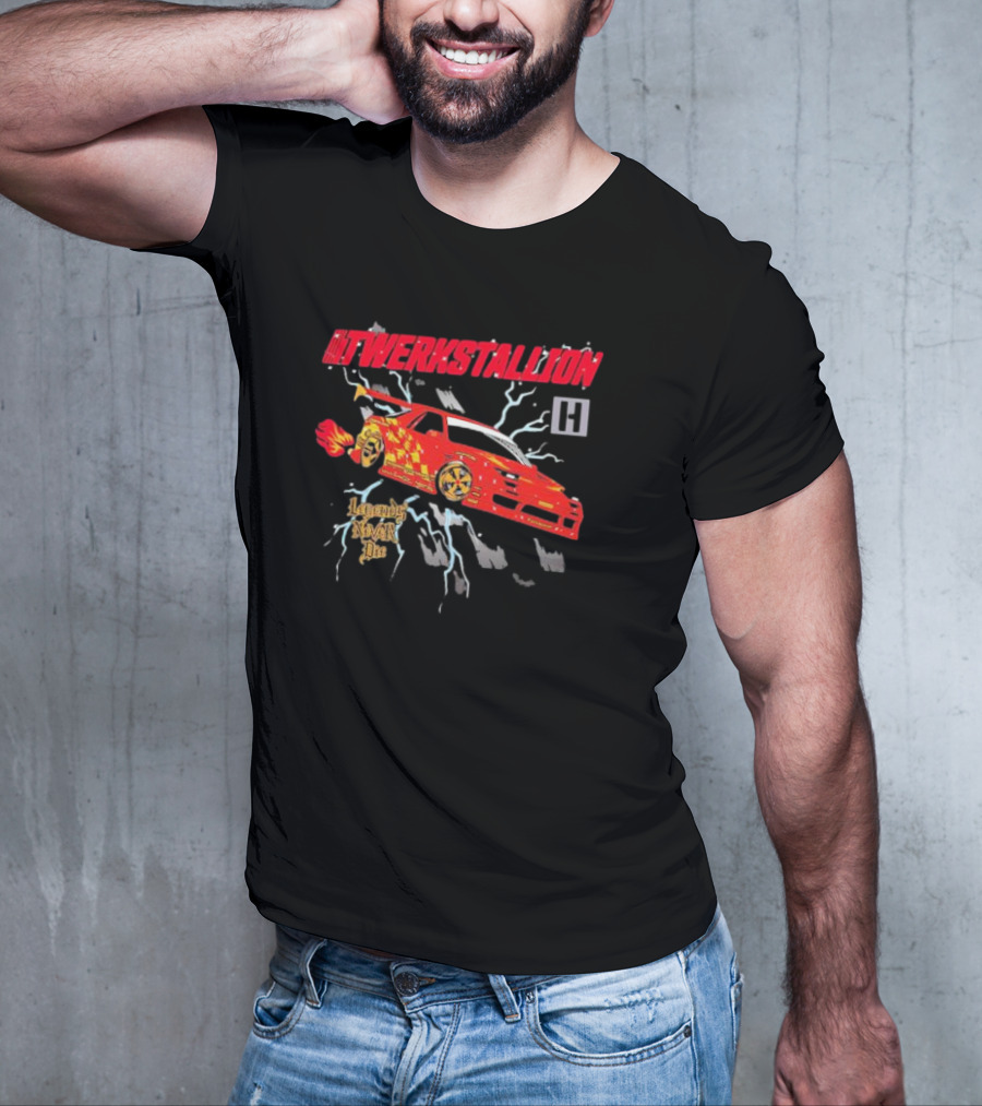 Twerkstallion Legends Never Die Red Car With Flames And Lightning T-Shirt