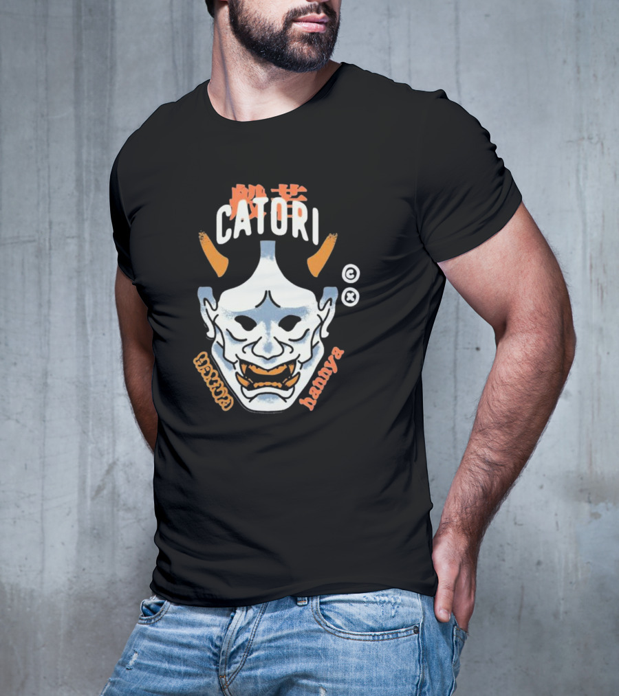 Catori Hannya Mask Face Copyright Symbol Orange Horns T-Shirt