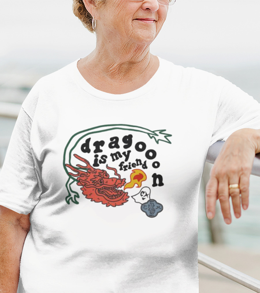 Dragoon Is My Friend Fire Breathing Dragon With Abstract Cloud And Leafy Vine T-Shirt