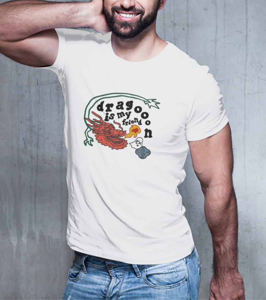 Dragoon Is My Friend Fire Breathing Dragon With Abstract Cloud And Leafy Vine T-Shirt