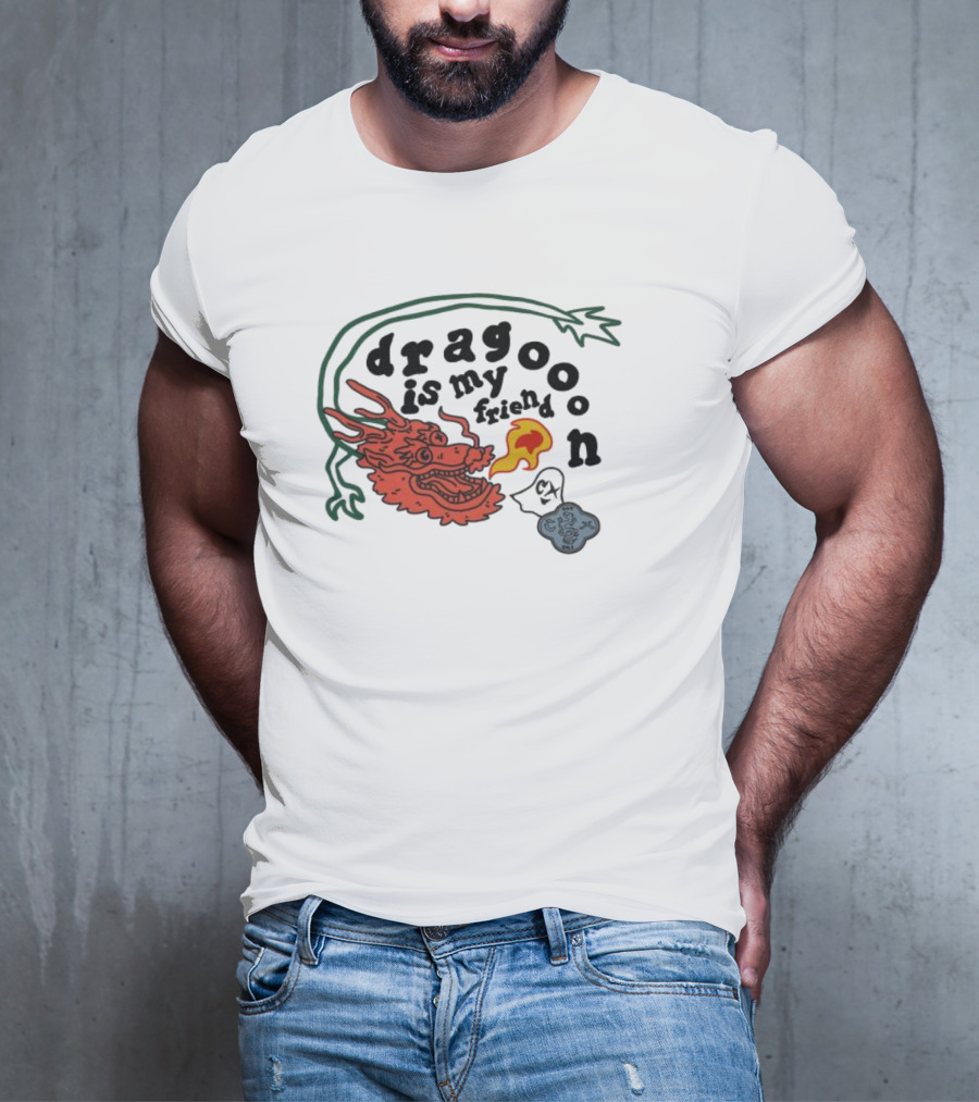 Dragoon Is My Friend Fire Breathing Dragon With Abstract Cloud And Leafy Vine T-Shirt