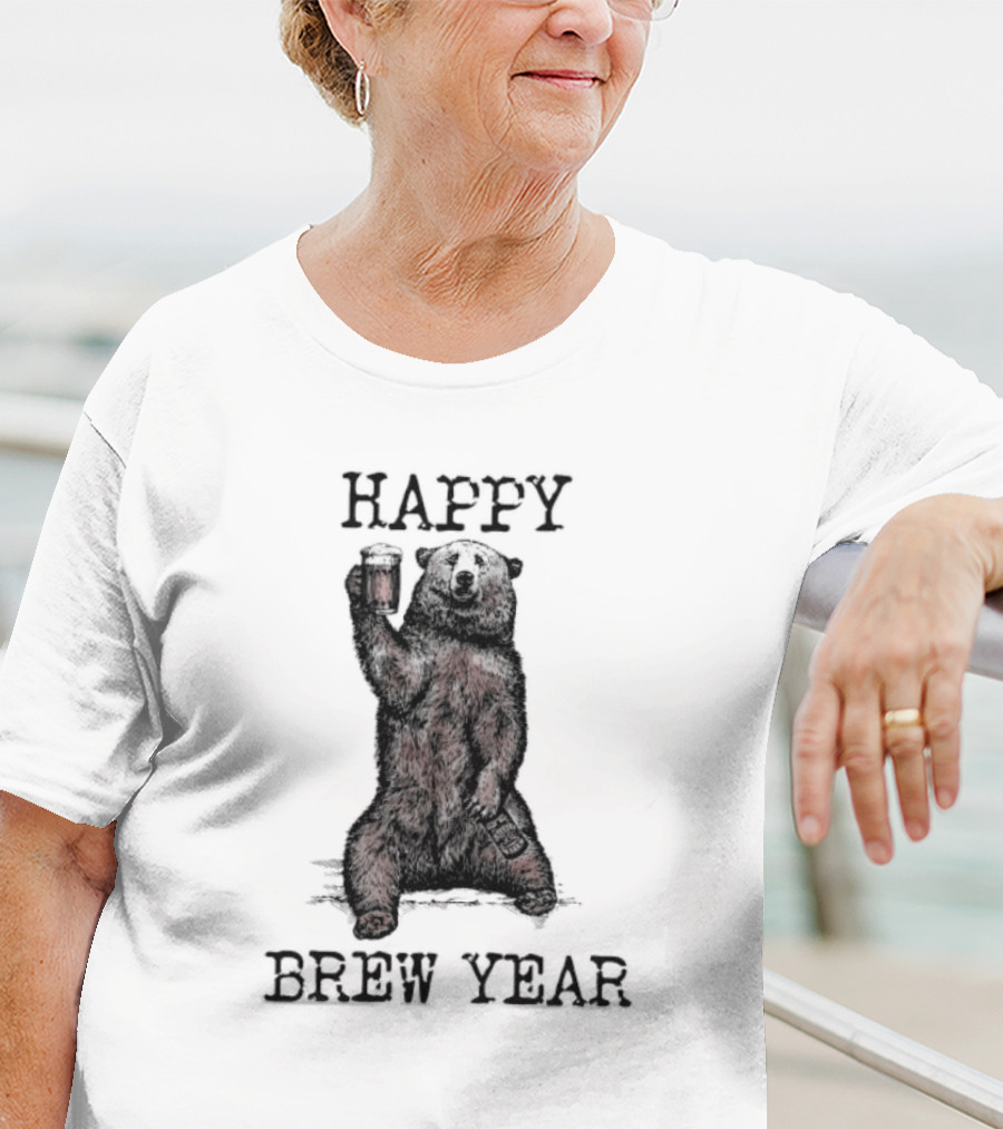 Happy Brew Year Festive Bear Toasting With Beer T-Shirt