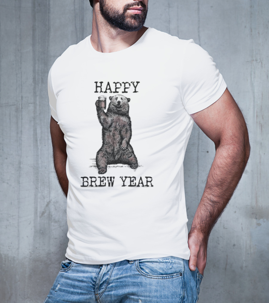 Happy Brew Year Festive Bear Toasting With Beer T-Shirt
