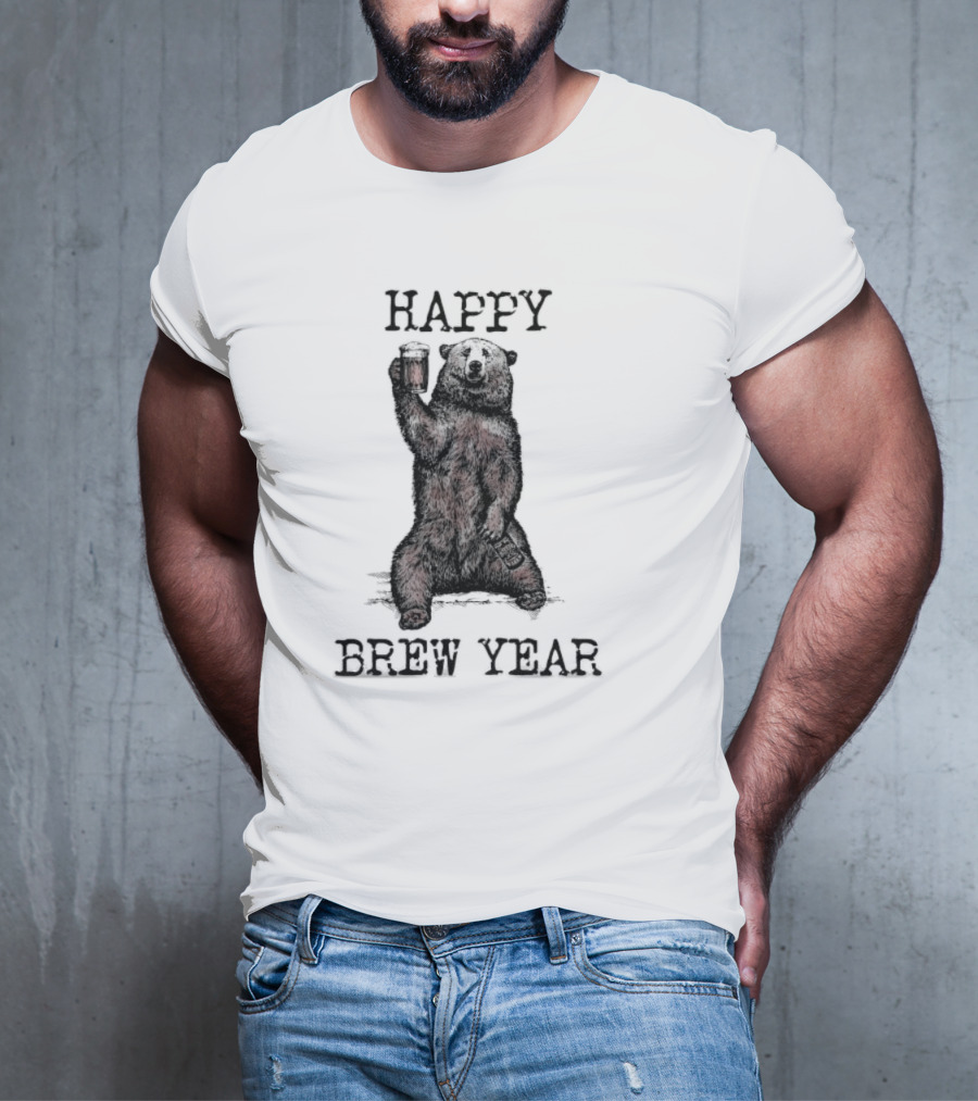 Happy Brew Year Festive Bear Toasting With Beer T-Shirt