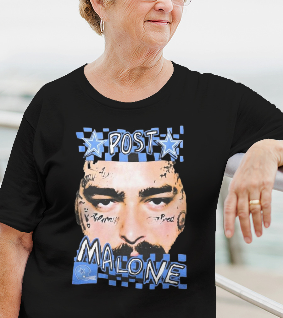 Post Malone Dallas Cowboys Blue Star Tattoo Face T-Shirt