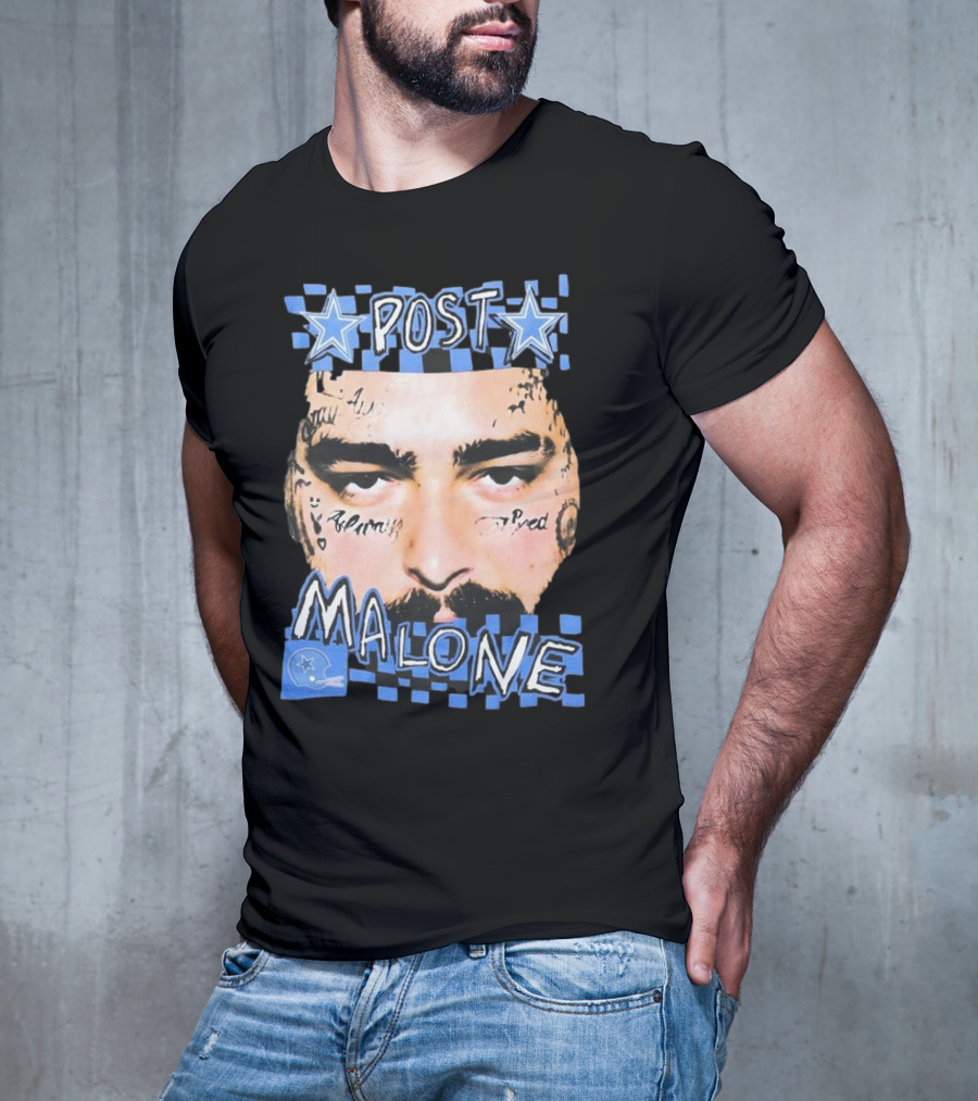 Post Malone Dallas Cowboys Blue Star Tattoo Face T-Shirt