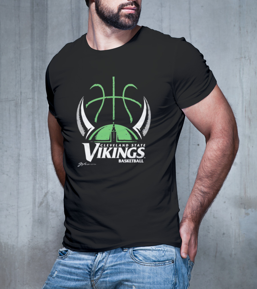 Cleveland State Vikings Basketball Green Viking Helmet Basketball T-Shirt