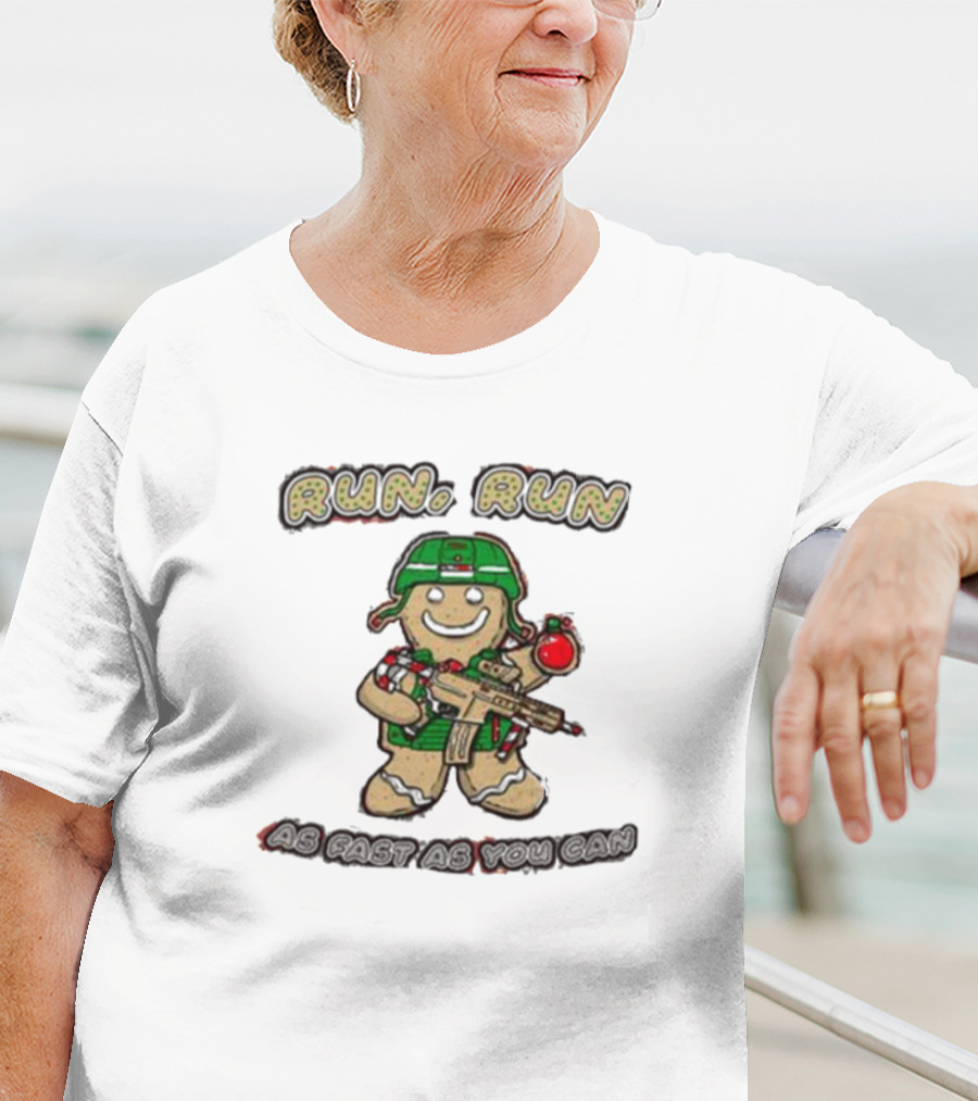 Run Run As Fast As You Can Gingerbread Man Cookie Soldier Christmas T-Shirt