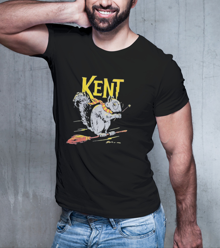 Kent Wizardly Squirrel Riding Broomstick With Wand And Scarf T-Shirt