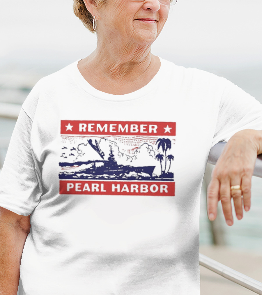 Remember Pearl Harbor 1941 Vintage Navy Battleship Aircraft Scene T-Shirt