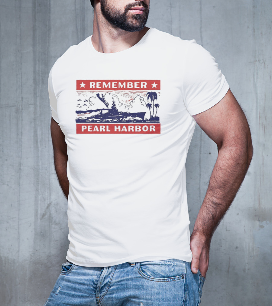 Remember Pearl Harbor 1941 Vintage Navy Battleship Aircraft Scene T-Shirt