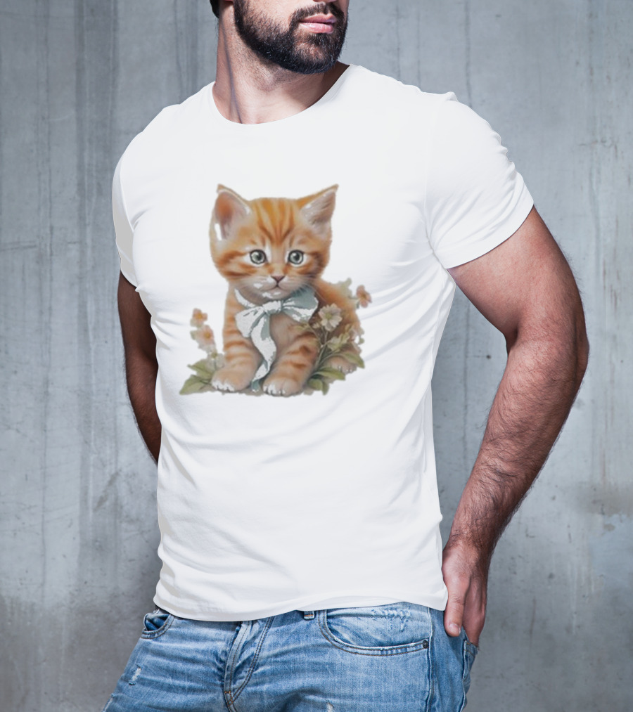 Beabadoobee Cat Kimchi Miso Kitten With Bow And Flowers T-Shirt