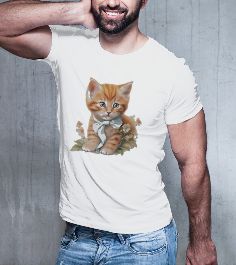 Beabadoobee Cat Kimchi Miso Kitten With Bow And Flowers T-Shirt