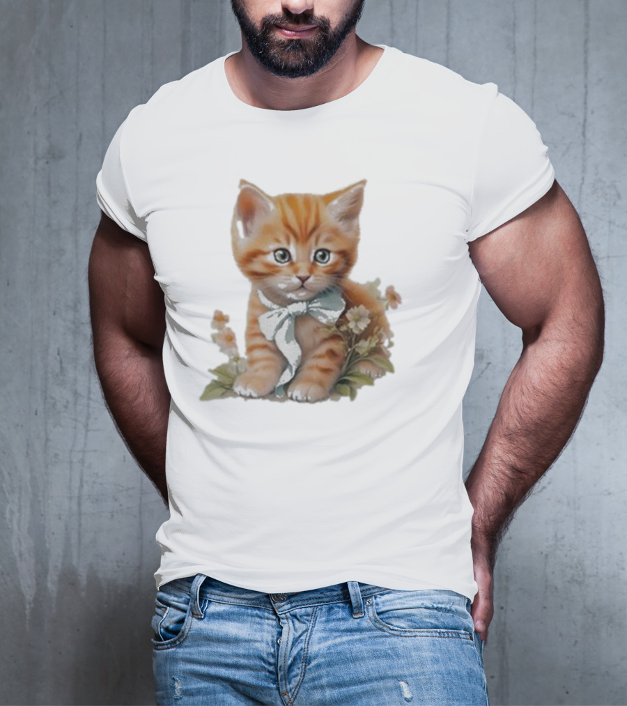 Beabadoobee Cat Kimchi Miso Kitten With Bow And Flowers T-Shirt
