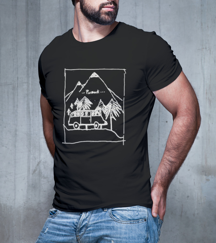 Camping Pinback Adventure With Mountain And Van In Nature Scene T-Shirt