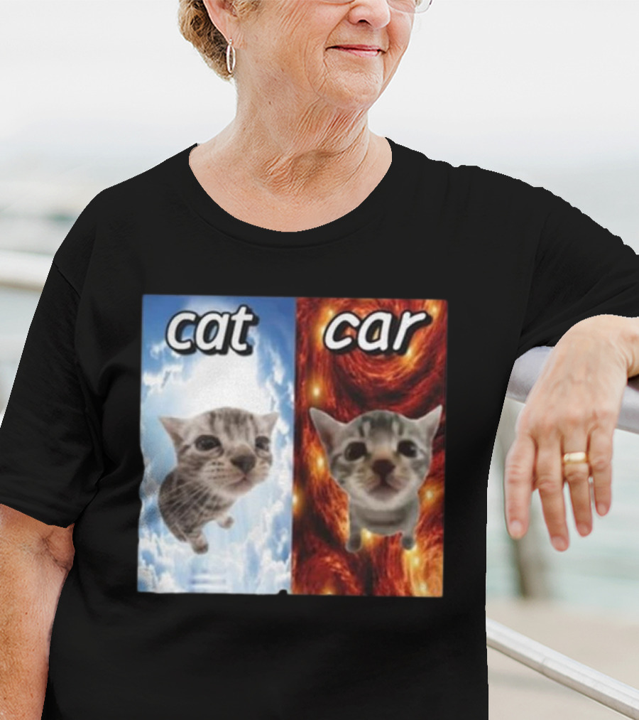 Cat Car Cringey Showdown In Cosmic Clouds And Fiery Vortex T-Shirt
