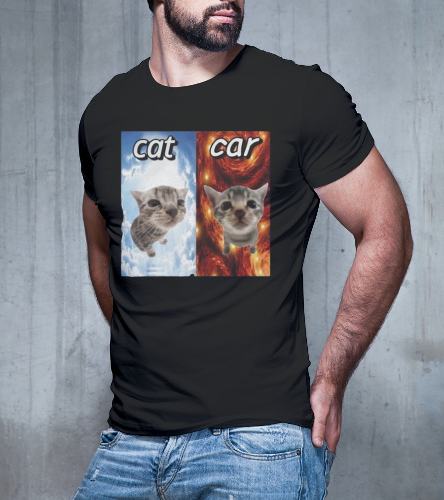 Cat Car Cringey Showdown In Cosmic Clouds And Fiery Vortex T-Shirt