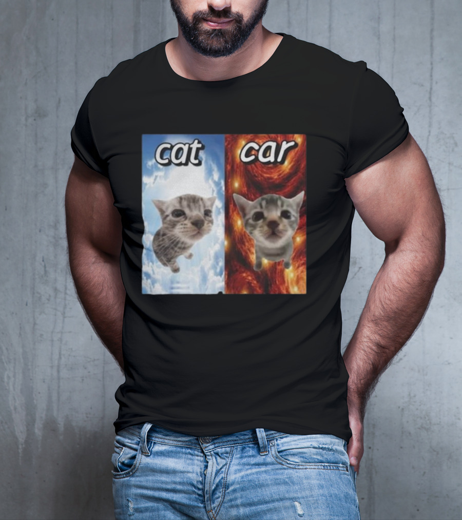 Cat Car Cringey Showdown In Cosmic Clouds And Fiery Vortex T-Shirt