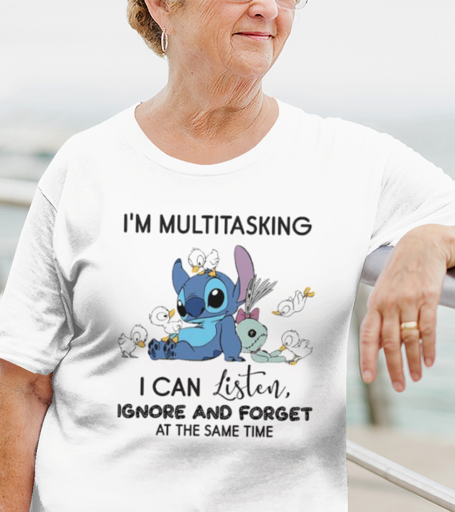 I'm Multitasking Cute Stitch Playing With Ducks I Can Listen Ignore And Forget At The Same Time T-Shirt