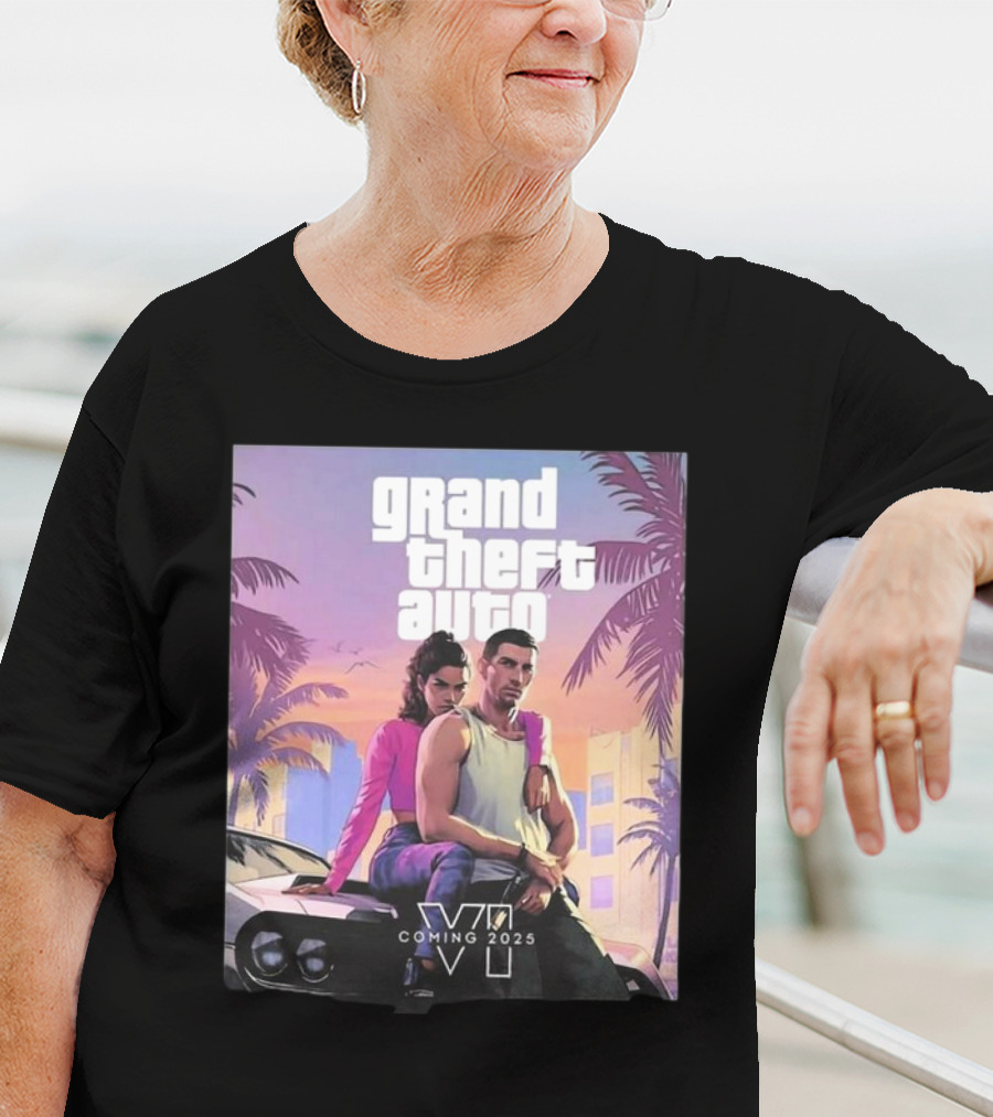 Grand Theft Auto VI Coming 2025 Retro Vice City Vibes Palm Trees Car T-Shirt