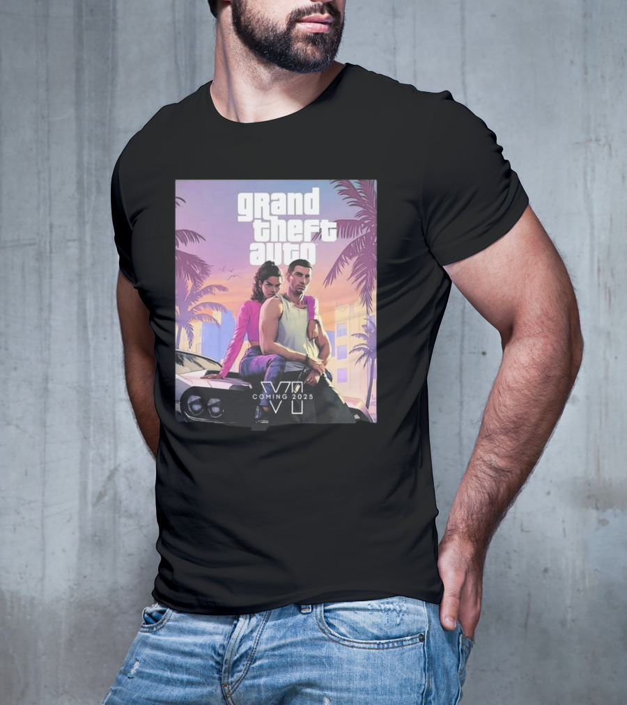 Grand Theft Auto VI Coming 2025 Retro Vice City Vibes Palm Trees Car T-Shirt