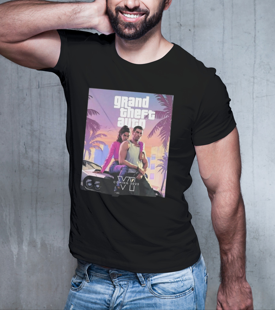 Grand Theft Auto VI Coming 2025 Retro Vice City Vibes Palm Trees Car T-Shirt