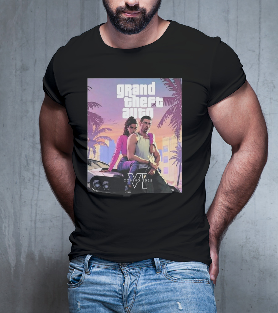 Grand Theft Auto VI Coming 2025 Retro Vice City Vibes Palm Trees Car T-Shirt