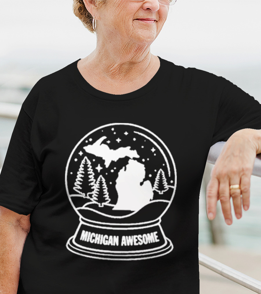 Michigan Awesome Winter Wonderland Snow Globe With Trees And Stars T-Shirt