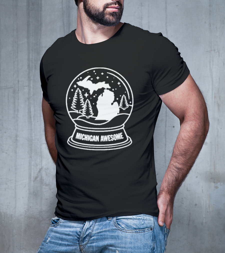 Michigan Awesome Winter Wonderland Snow Globe With Trees And Stars T-Shirt