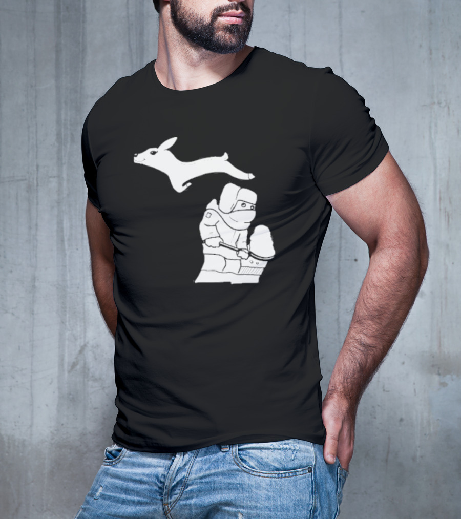 Michigan Snow Shoveling And Skiing Hare T-Shirt