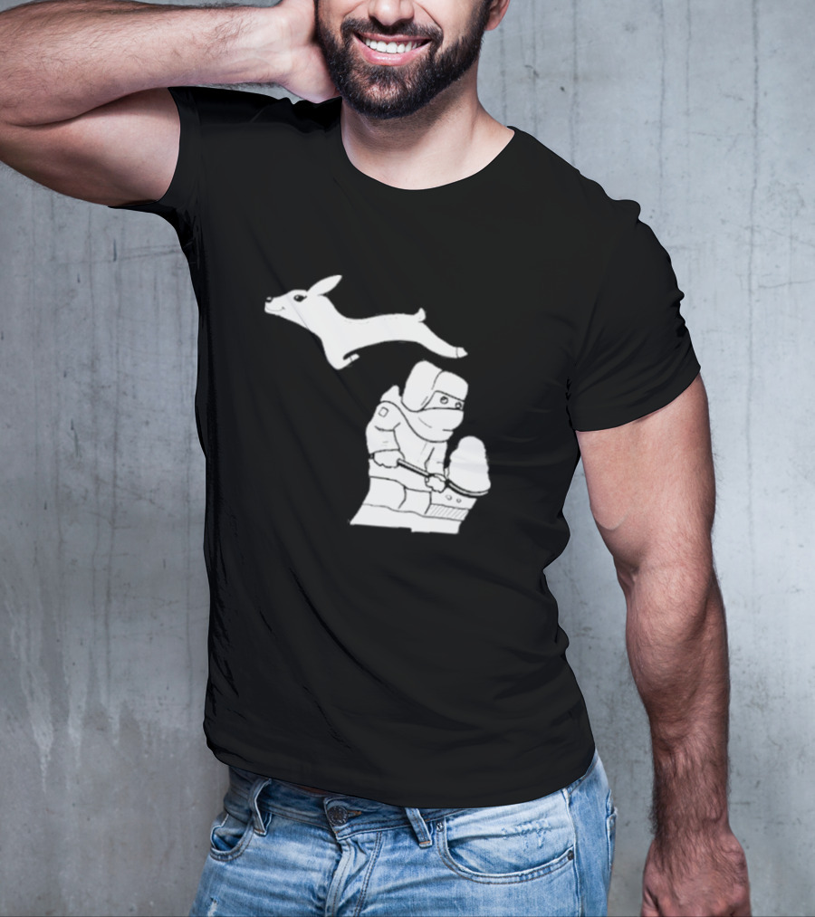 Michigan Snow Shoveling And Skiing Hare T-Shirt