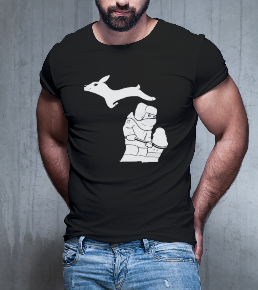 Michigan Snow Shoveling And Skiing Hare T-Shirt