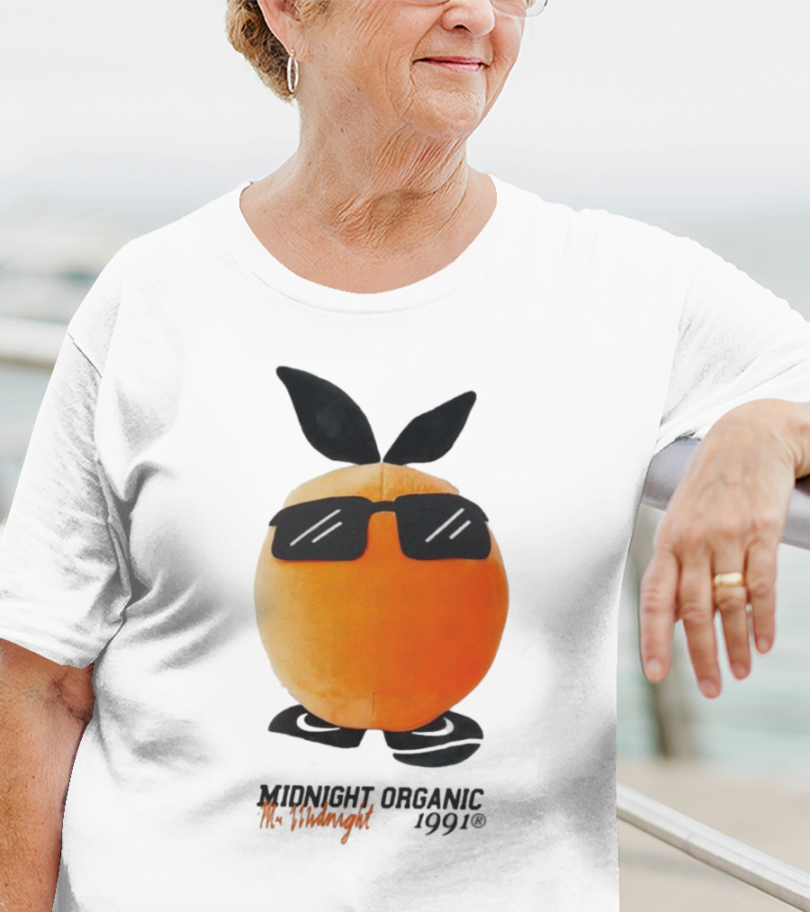 Midnight Organic Mr. Midnight 1991 Orange Character With Sunglasses T-Shirt