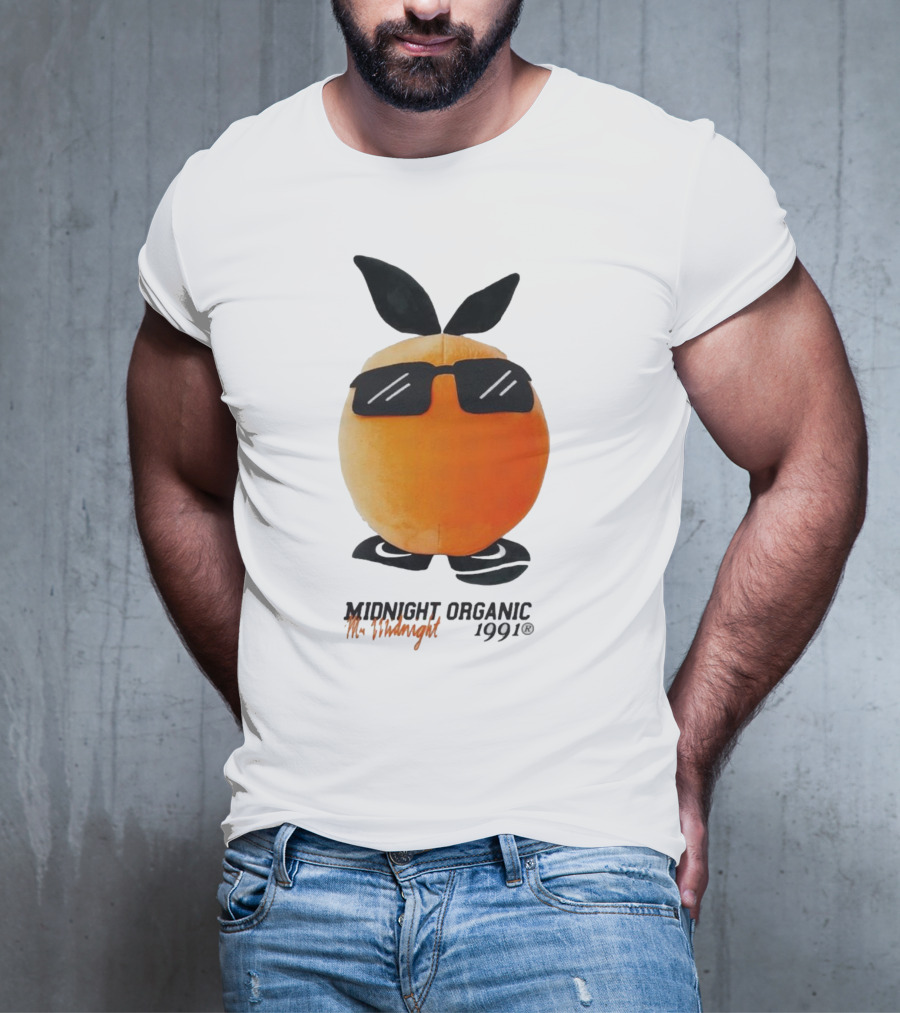Midnight Organic Mr. Midnight 1991 Orange Character With Sunglasses T-Shirt