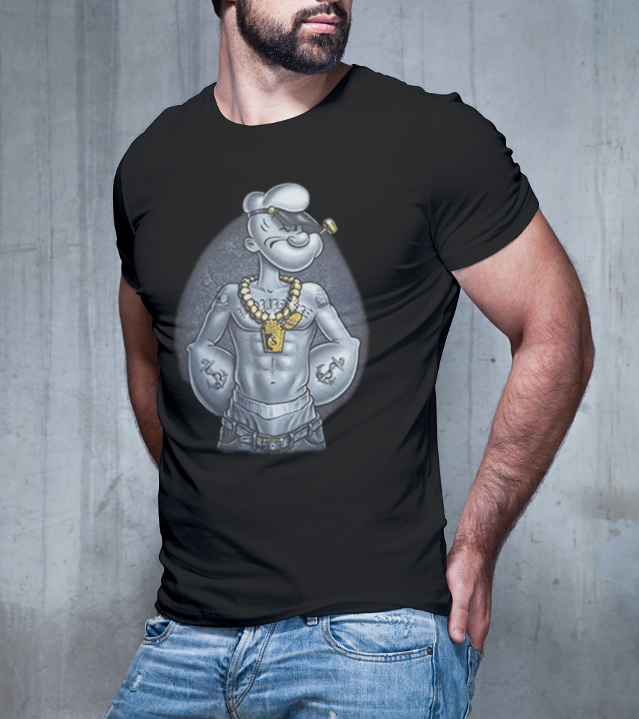 Popeye The Sailor Man Gangster Thug Jewelry Tattoos Pipe T-Shirt