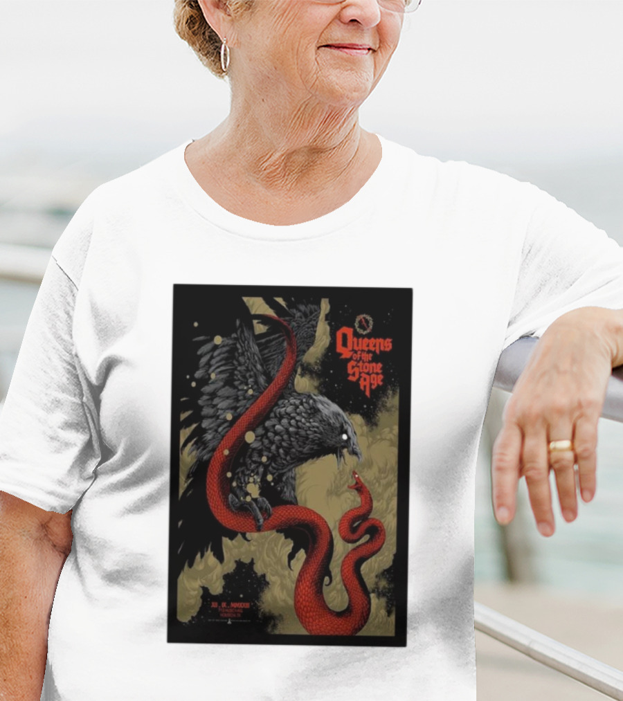 Queens Of The Stone Age R Mederos Art With Red Snake And Black Bird December 9 T-Shirt