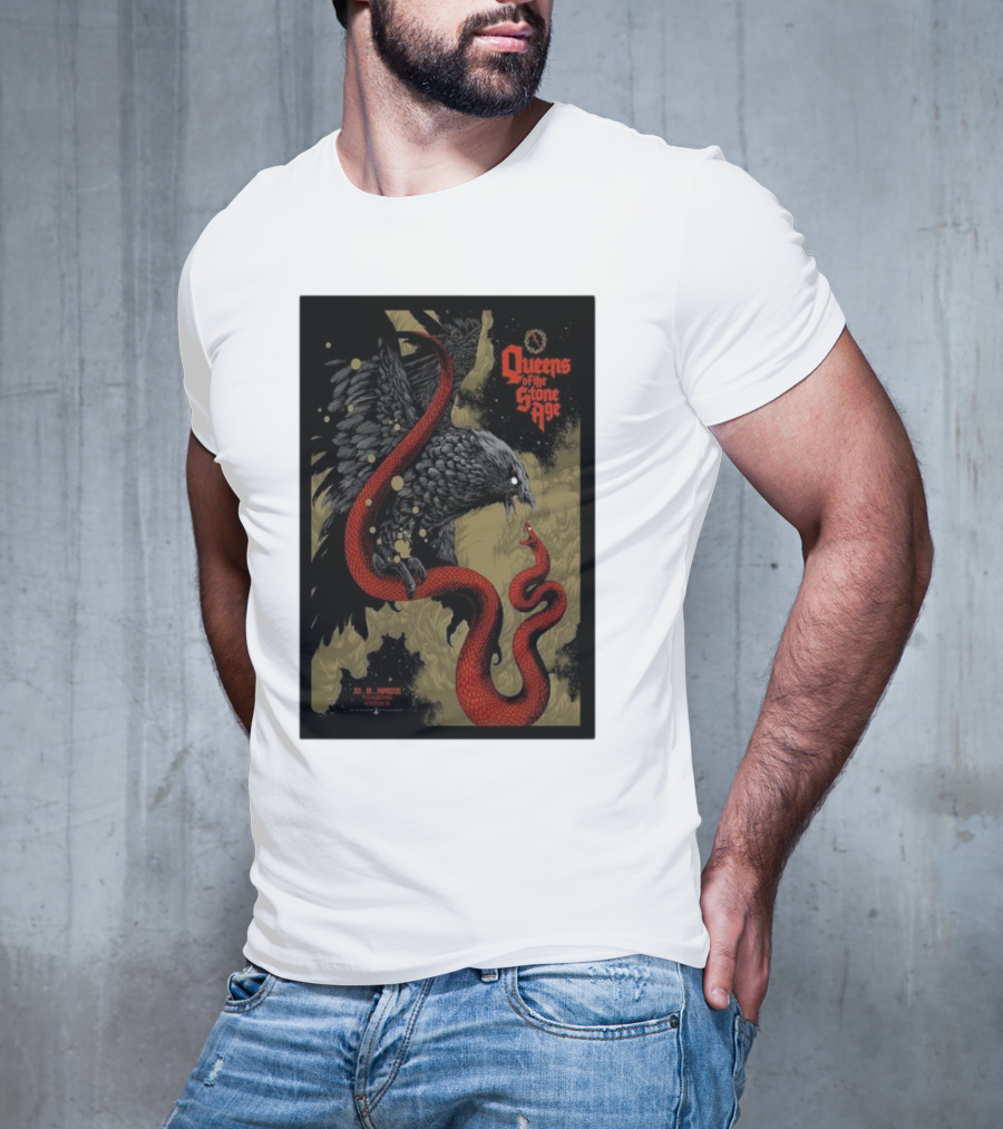 Queens Of The Stone Age R Mederos Art With Red Snake And Black Bird December 9 T-Shirt
