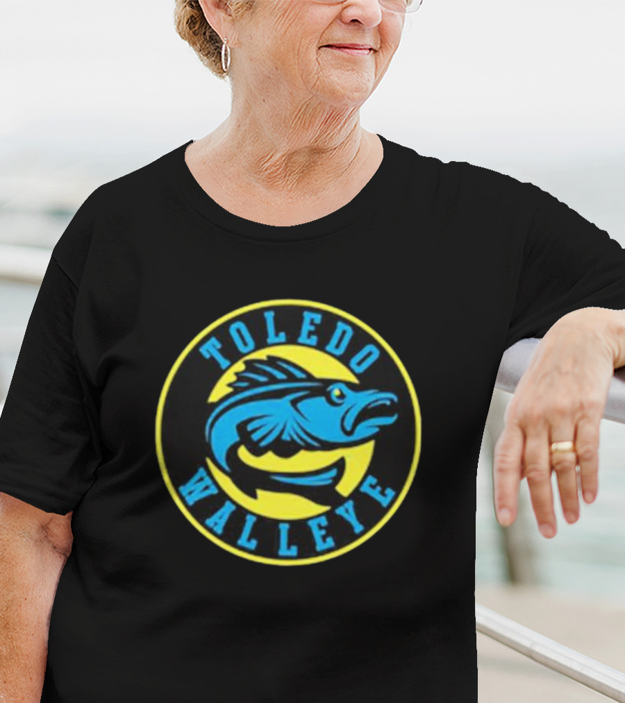 Toledo Walleye Logo Blue Fish Black Yellow Circular Badge T-Shirt