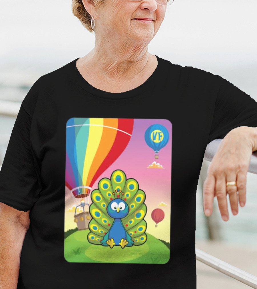 Vee Friends Practical Peacock Colorful Hot Air Balloon Vee Friends T-Shirt