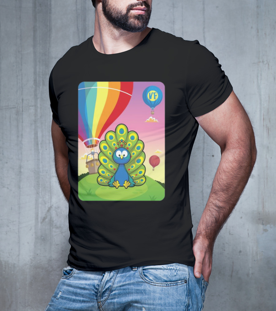 Vee Friends Practical Peacock Colorful Hot Air Balloon Vee Friends T-Shirt