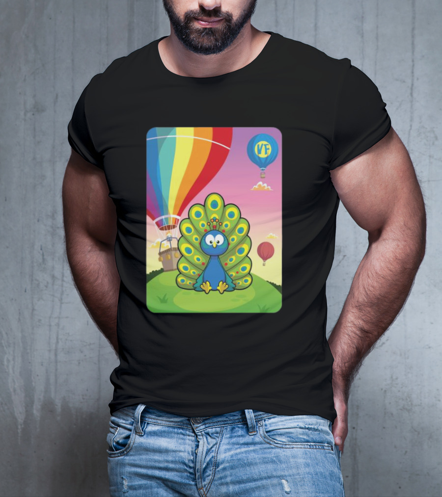 Vee Friends Practical Peacock Colorful Hot Air Balloon Vee Friends T-Shirt