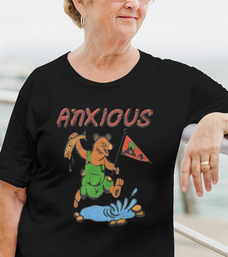 Anxious Bear With Flag And Fish Australia T-Shirt