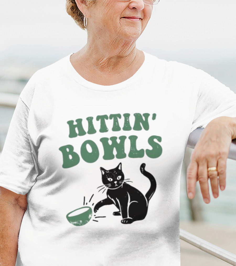 Hittin' Bowls Cat Playfully Knocking Over Item T-Shirt
