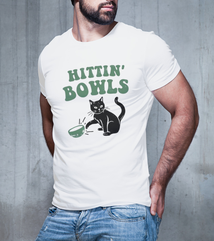 Hittin' Bowls Cat Playfully Knocking Over Item T-Shirt