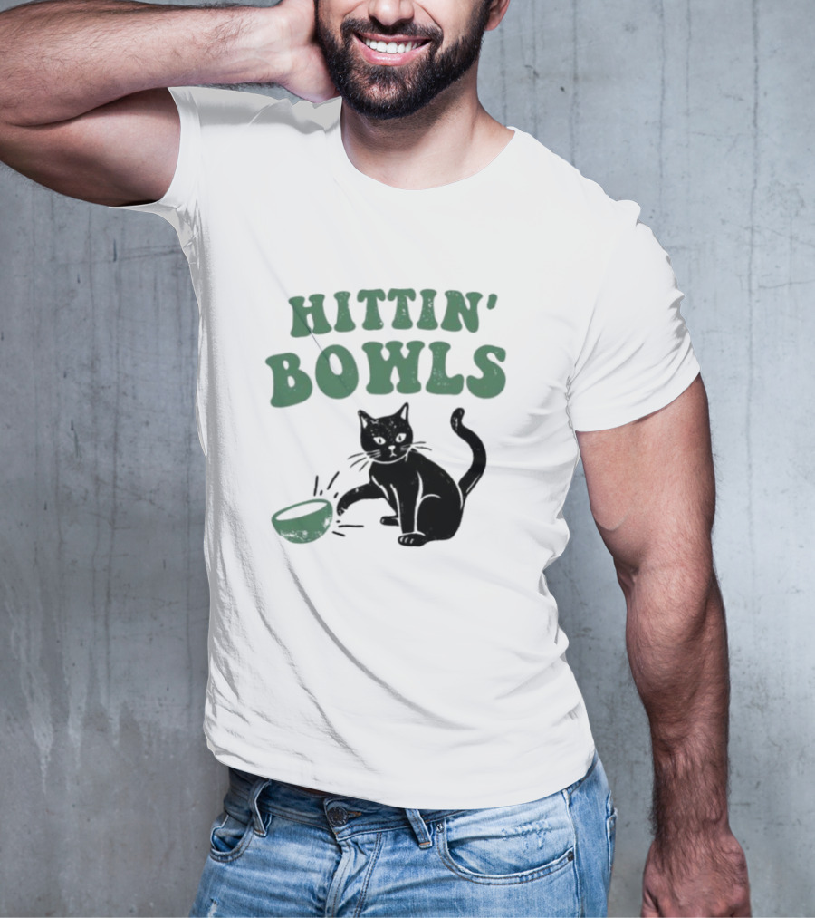 Hittin' Bowls Cat Playfully Knocking Over Item T-Shirt
