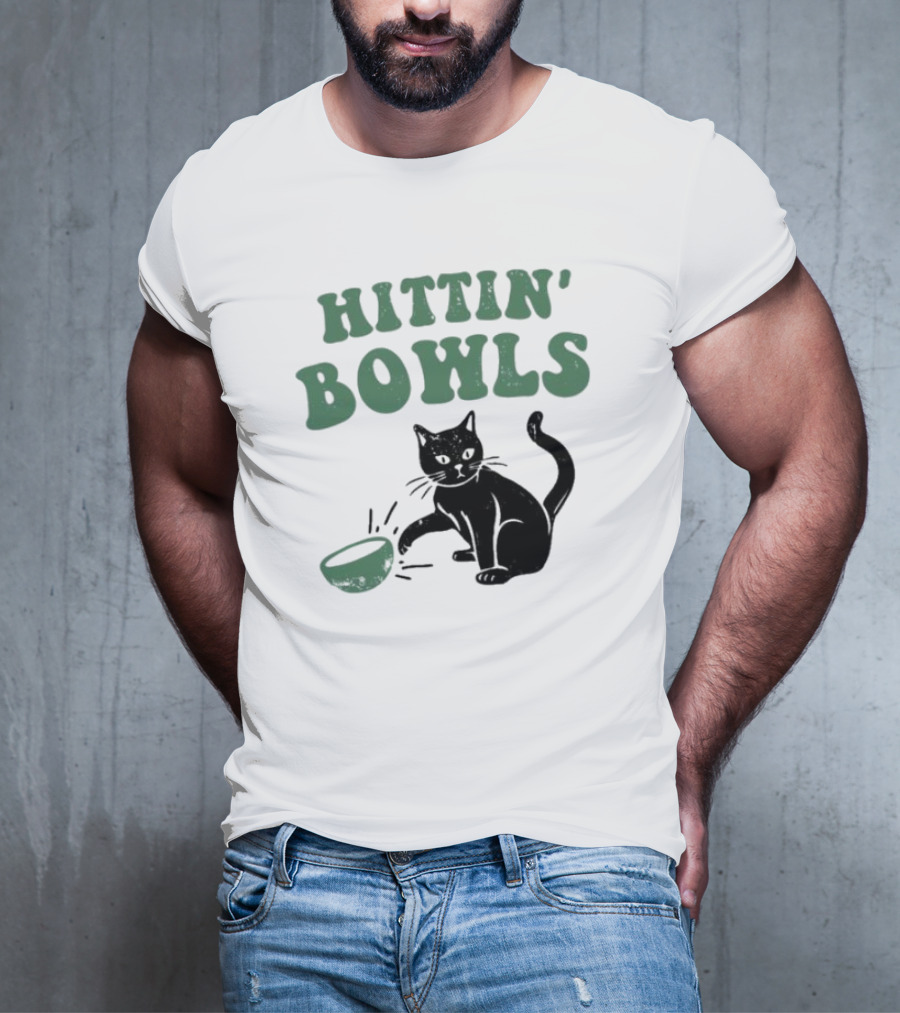 Hittin' Bowls Cat Playfully Knocking Over Item T-Shirt