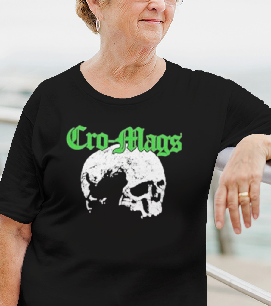Cro Mags Green Text White Skull T-Shirt