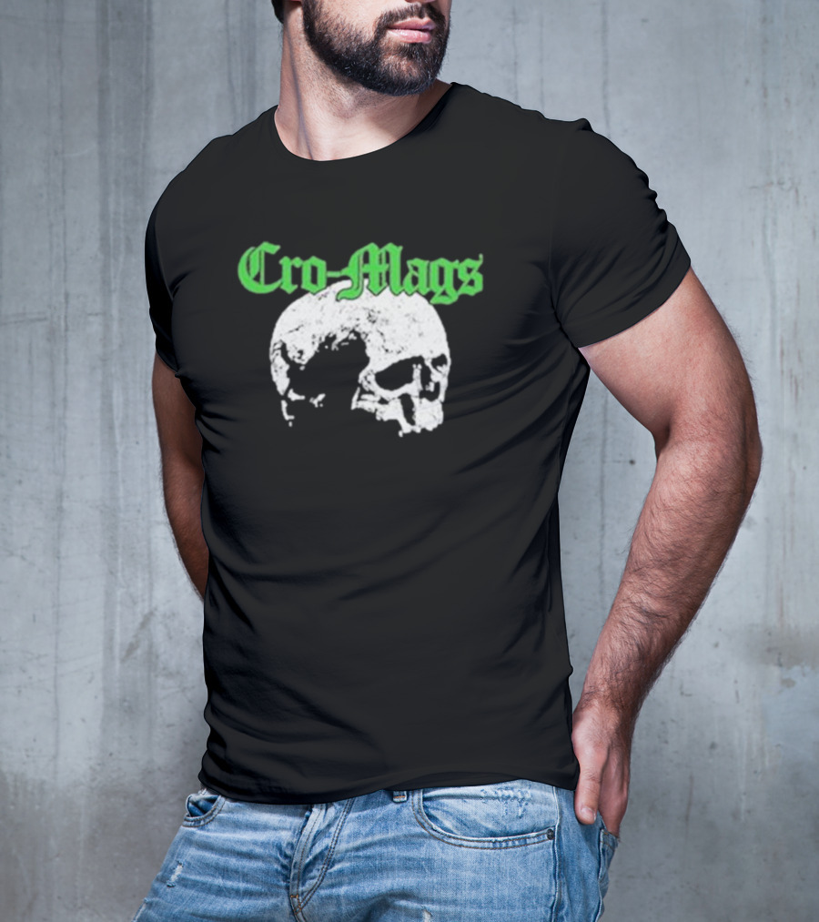 Cro Mags Green Text White Skull T-Shirt