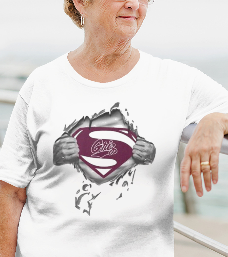 Montana Grizzlies Griz Superman Symbol Inside Ripped Chest T-Shirt